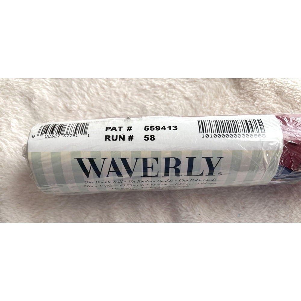 Vintage NOS Waverly Wallpaper Roll Burgundy Blue Floral Double Roll 60.75 Sq Ft